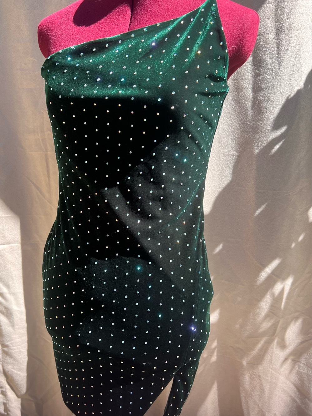 Crystal Doll One-Shoulder Emerald Green Rhinestone Dress Bodycon size Small
